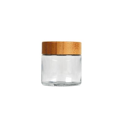 barattolo dell'erbaccia del vetro trasparente 3oz con il coperchio di bambù barattolo di vetro da 3,5 grammi ottavo