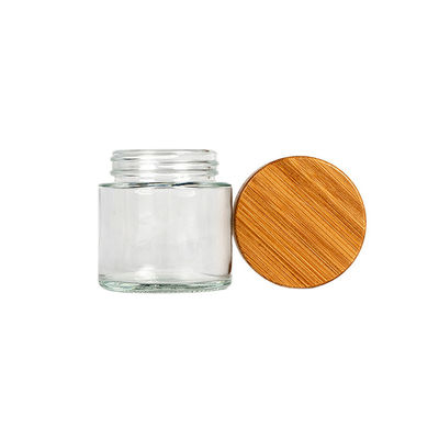 barattolo dell'erbaccia del vetro trasparente 3oz con il coperchio di bambù barattolo di vetro da 3,5 grammi ottavo