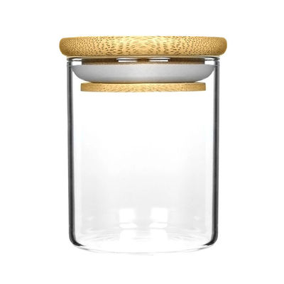 Barattolo della spezia del vetro borosilicato di stoccaggio dell'alimento con il coperchio di bambù per il cereale della farina delle tagliatelle delle erbe