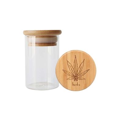 Bottone di vetro trasparente, trasparente e ad alto borosilicato, con coperchio in legno di bambù