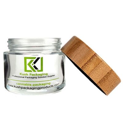 prova di vetro del bambino del barattolo dell'erbaccia del vetro trasparente del barattolo del coperchio di bambù di 2oz CBD