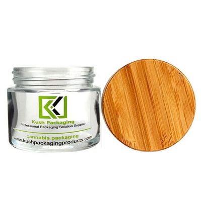 prova di vetro del bambino del barattolo dell'erbaccia del vetro trasparente del barattolo del coperchio di bambù di 2oz CBD