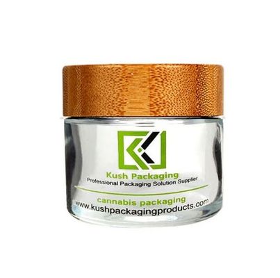 prova di vetro del bambino del barattolo dell'erbaccia del vetro trasparente del barattolo del coperchio di bambù di 2oz CBD